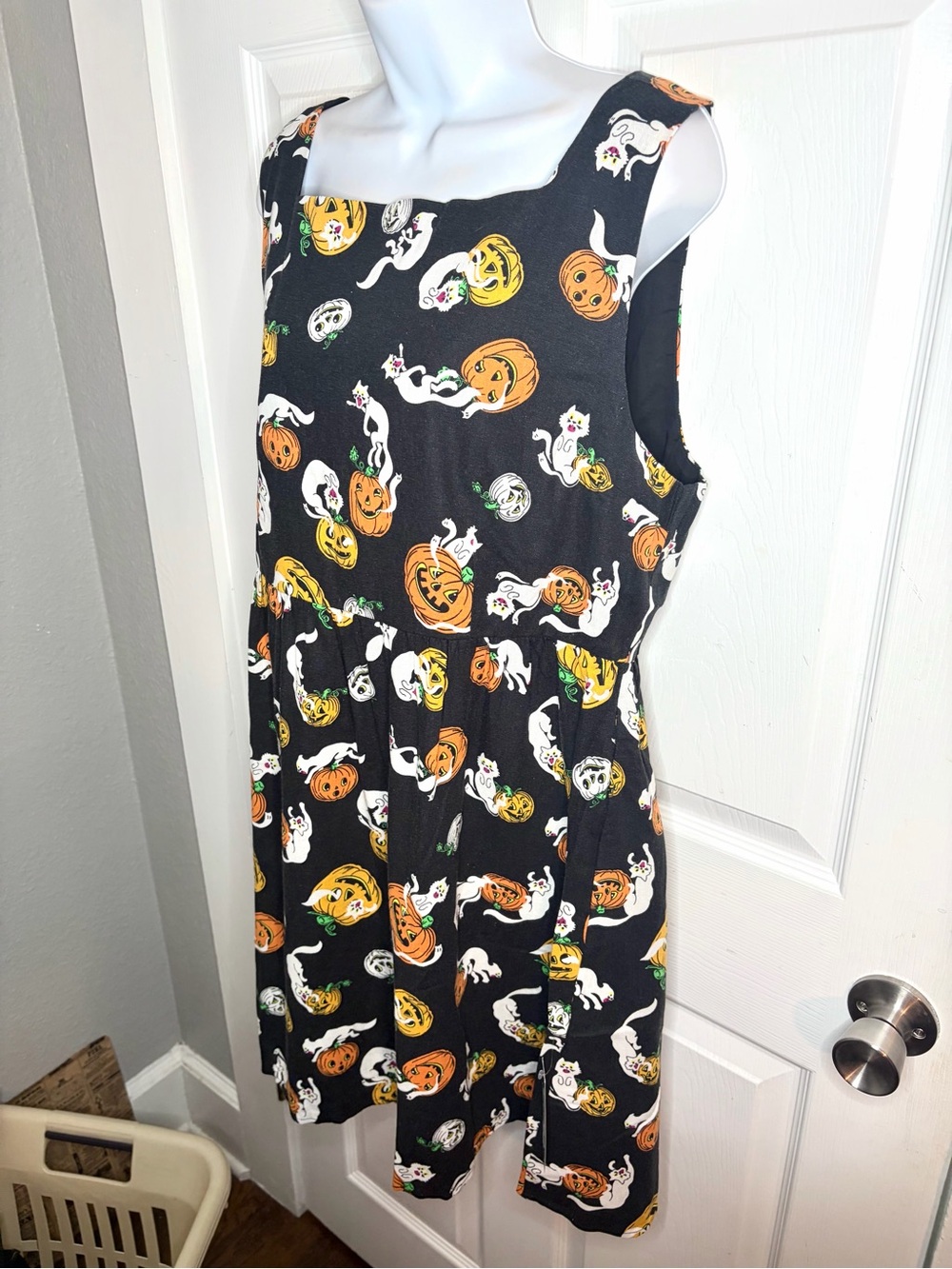 Modcloth Truth Or Square Linen Sleeveless Halloween Dress Boo Cats Black 16 NWT - Picture 7 of 13